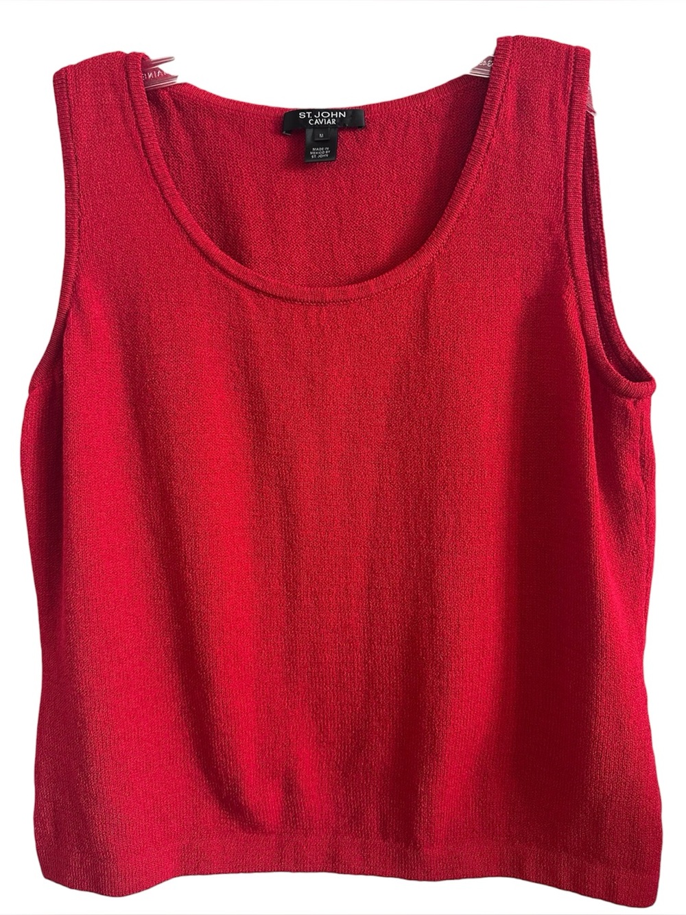 St. John Caviar Red Wool Blend Knit Shell Tank Top Sleeveless Scoop Neck Luxury